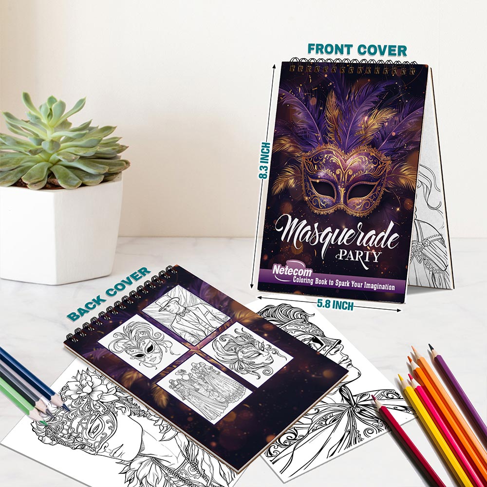Netecom Masquerade Party Spiral Bound Coloring Book For Adults