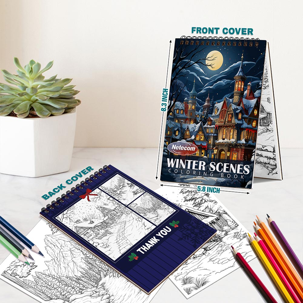 Netecom Winter Scenes Spiral Bound Coloring Book For Adults