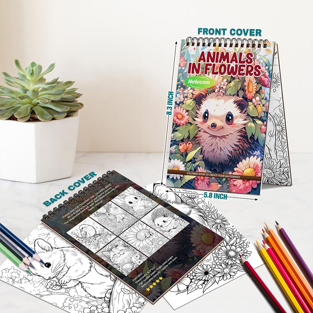 Animals in Flowers Spiral Bound Coloring Book For Adults