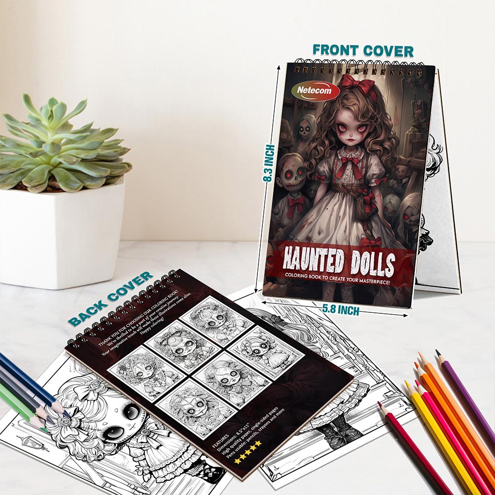 Netecom Haunted Dolls Spiral Bound Coloring Book For Adults