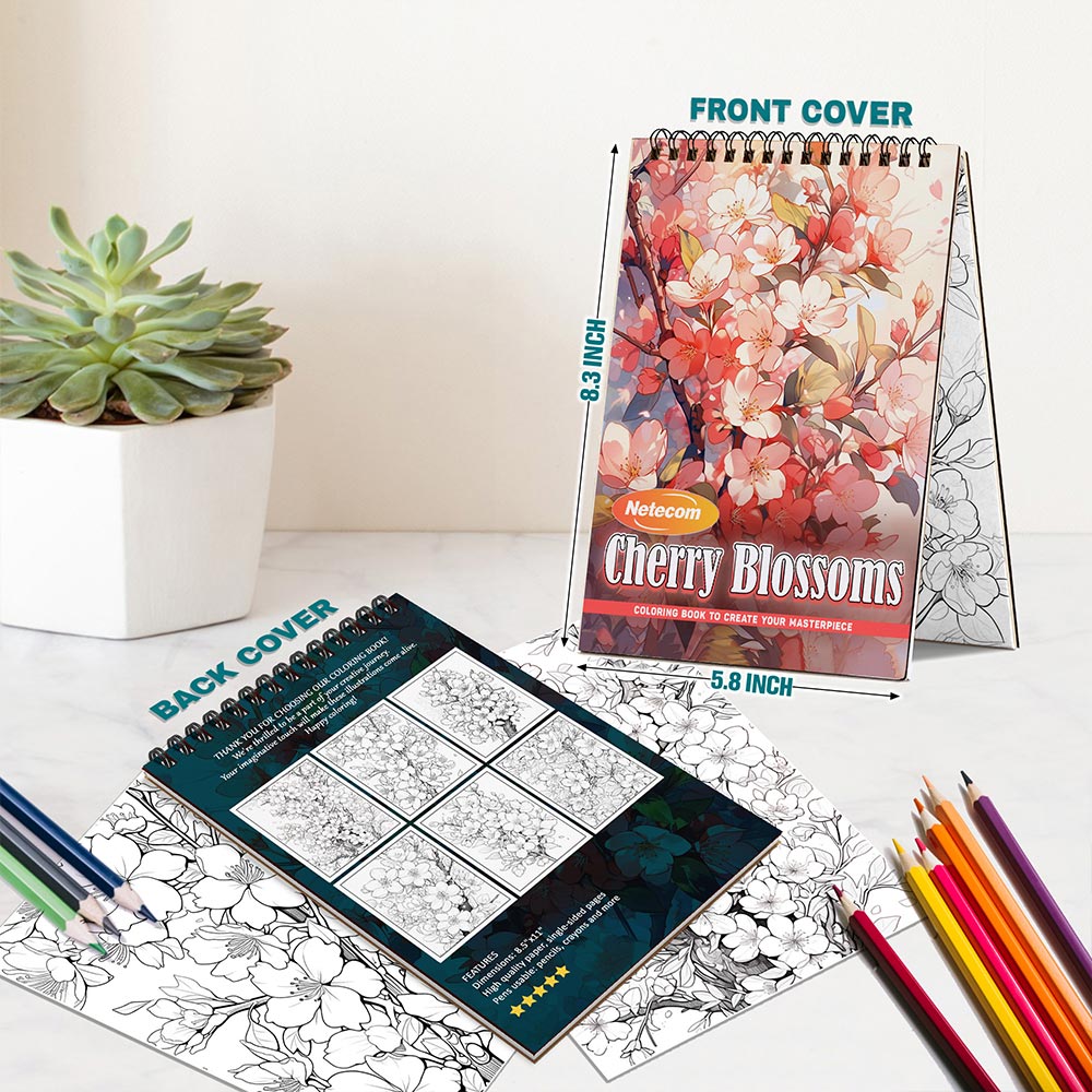 Cherry Blossoms Spiral Bound Coloring Book For Adults