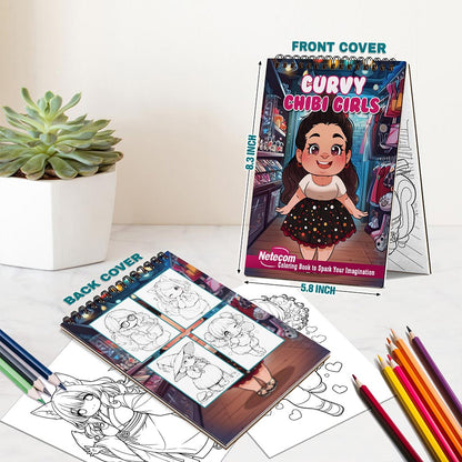 Netecom Curvy Chibi Girls Spiral Bound Coloring Book For Adults