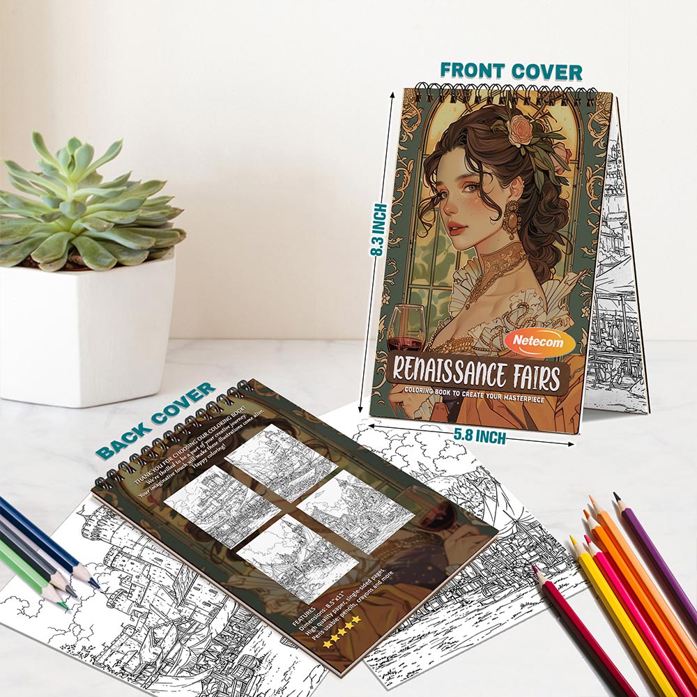 Renaissance Fairs Spiral Bound Coloring Book For Adults