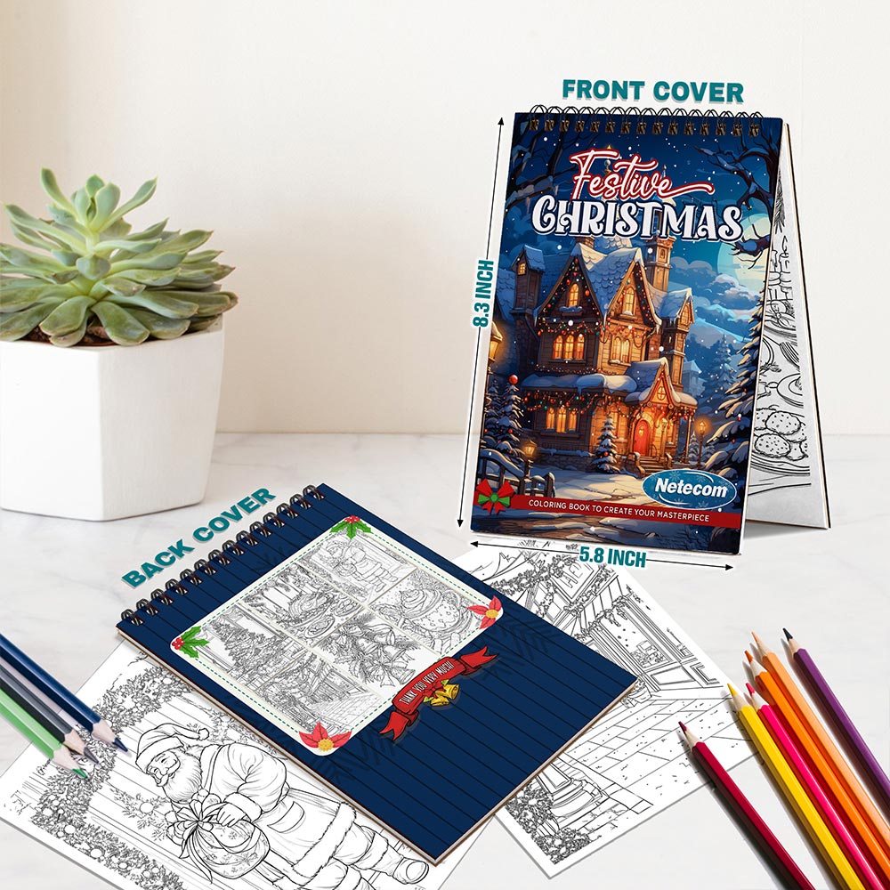 Netecom Festive Christmas Spiral Bound Coloring Book For Adults