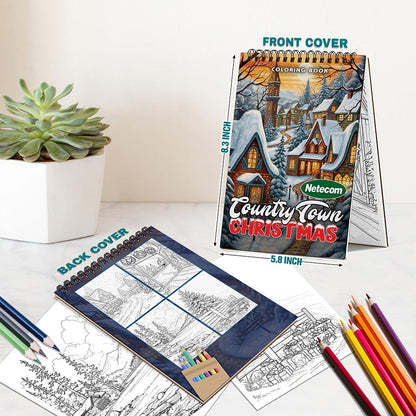 Netecom Christmas Country Town Spiral Bound Coloring Book For Adults
