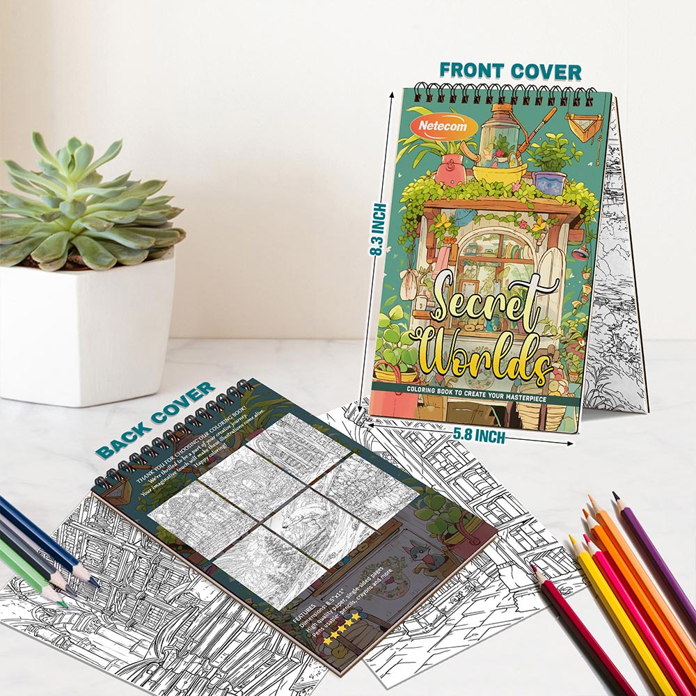 Secret Worlds Spiral Bound Coloring Book For Adults