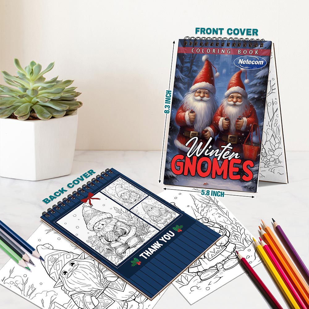 Netecom Winter Gnomes Spiral Bound Coloring Book For Adults