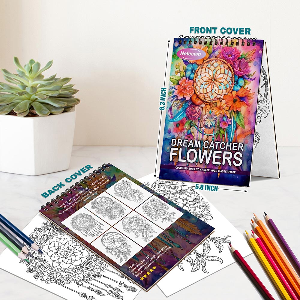 Netecom Dream Catcher Flowers Spiral Bound Coloring Book For Adults
