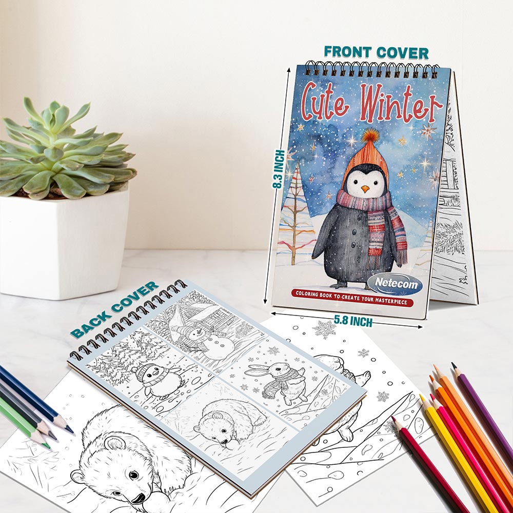 Netecom Cute Winter Spiral Bound Coloring Book For Adults