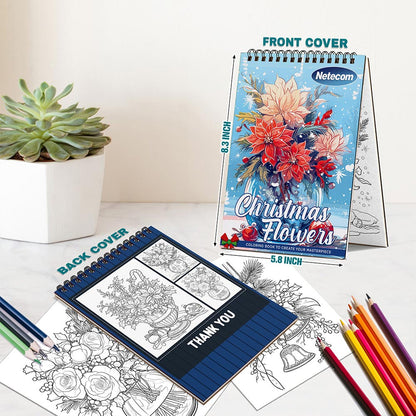 Netecom Christmas Flowers Spiral Bound Coloring Book For Adults