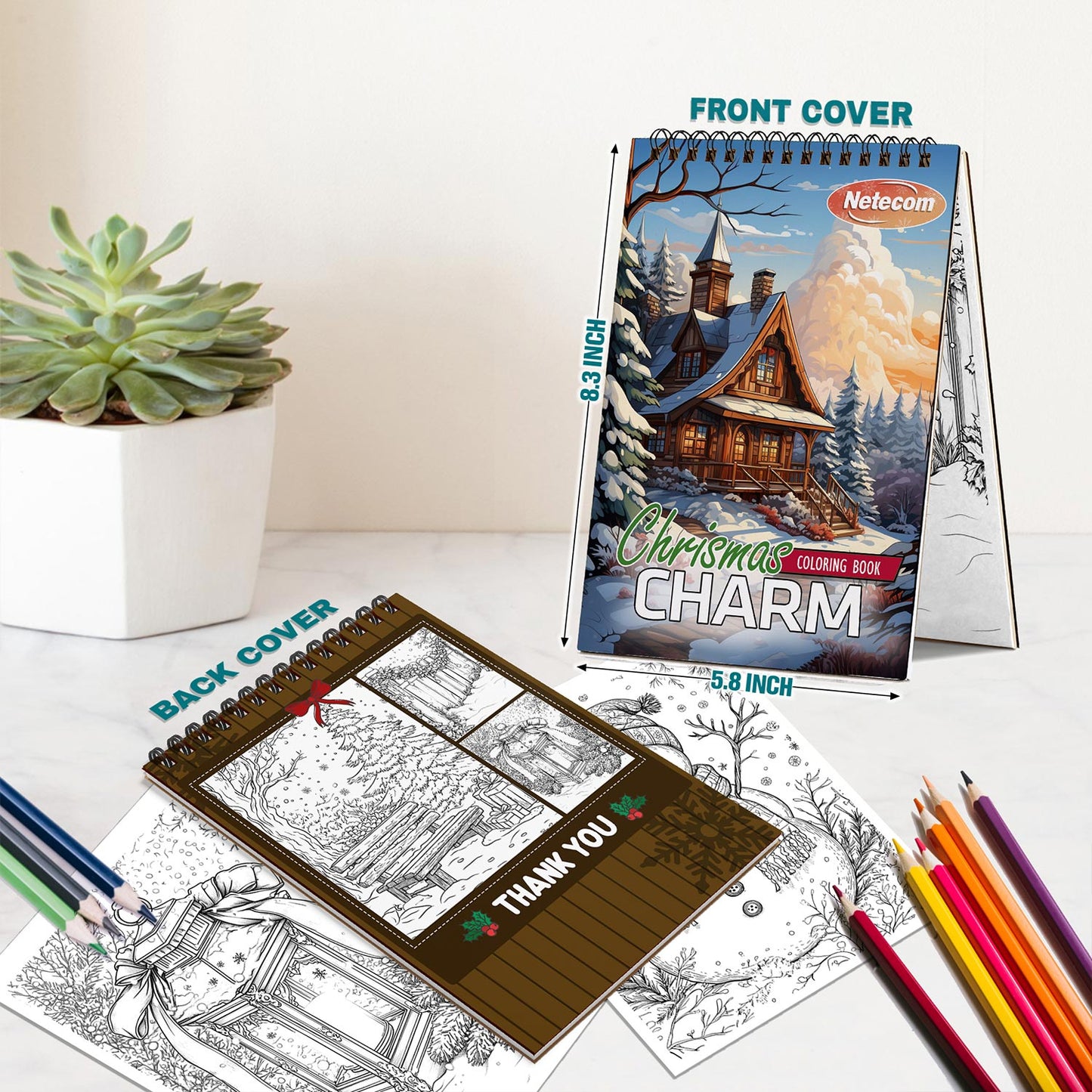 Netecom Christmas Charm Spiral Bound Coloring Book For Adults