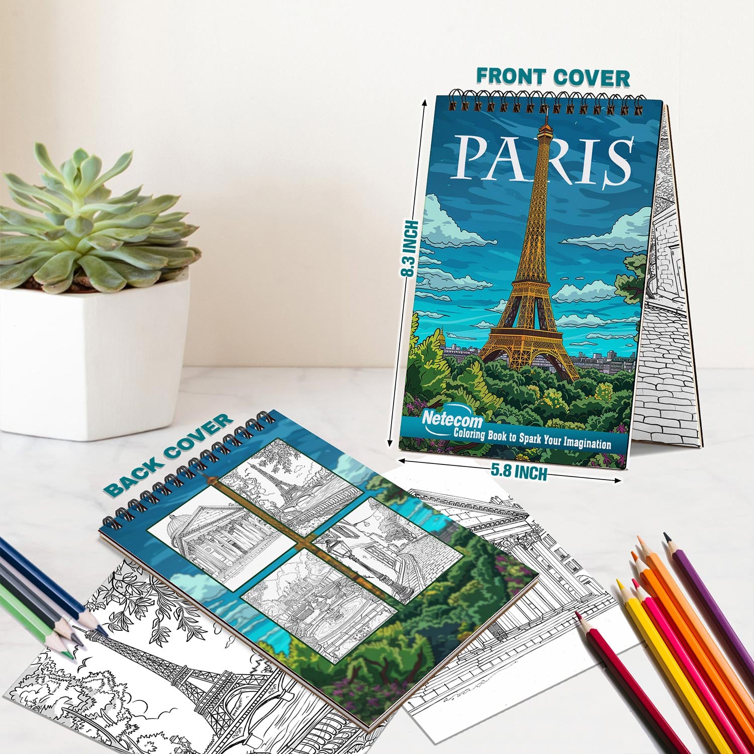 Netecom Paris Spiral Bound Coloring Book For Adults