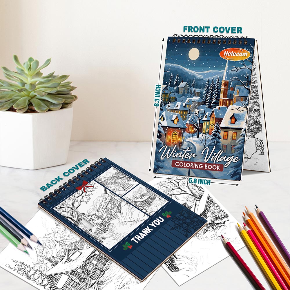 Netecom Winter Village Spiral Bound Coloring Book For Adults