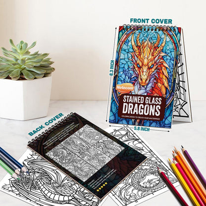 Netecom Stained Glass Dragons Spiral Bound Coloring Book For Adults