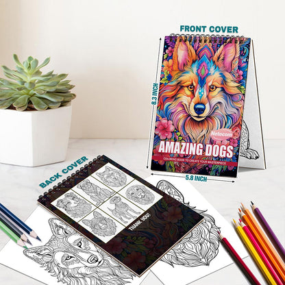 Netecom Amazing Dogs Spiral Bound Coloring Book For Adults