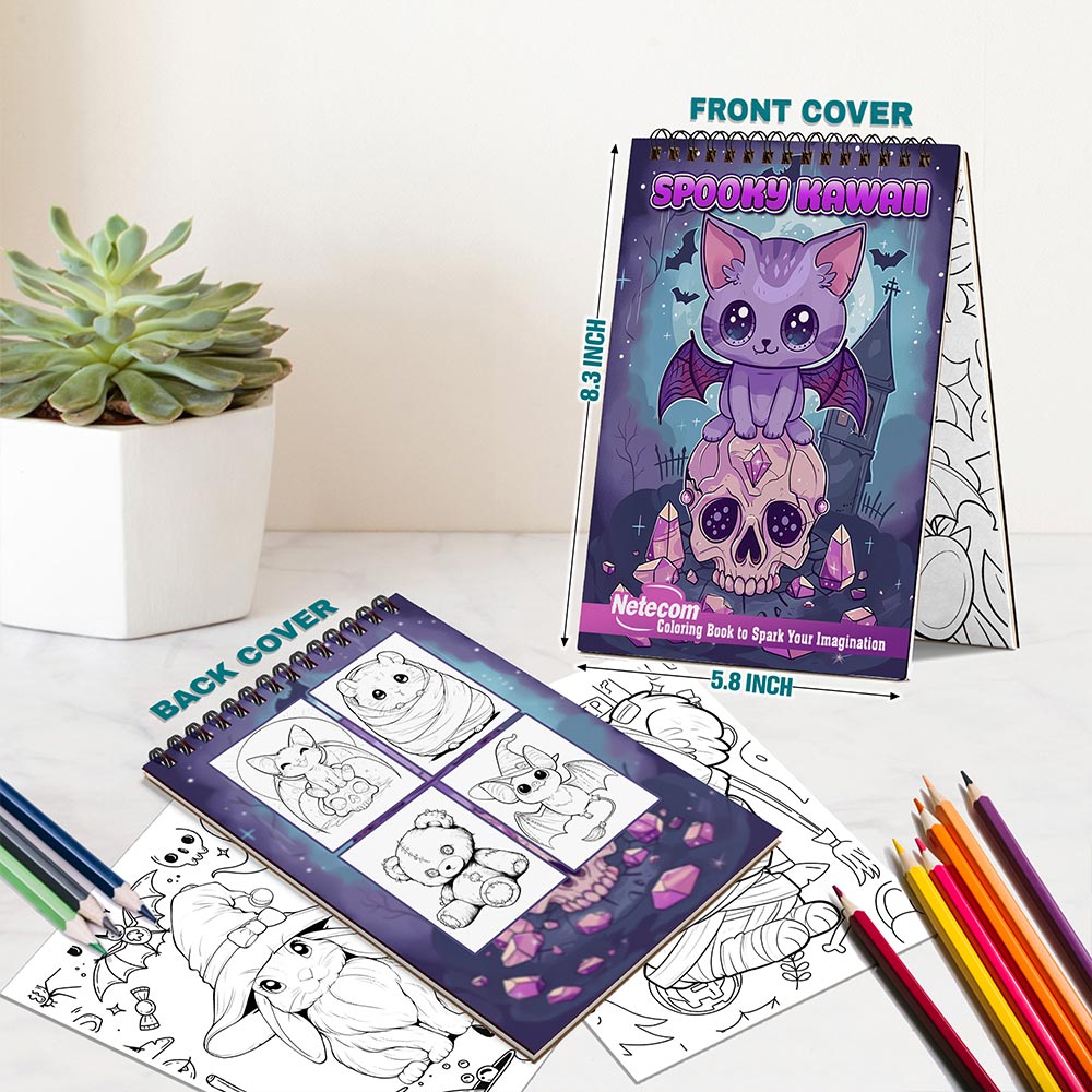Netecom Spooky Kawaii Spiral Bound Coloring Book For Adults