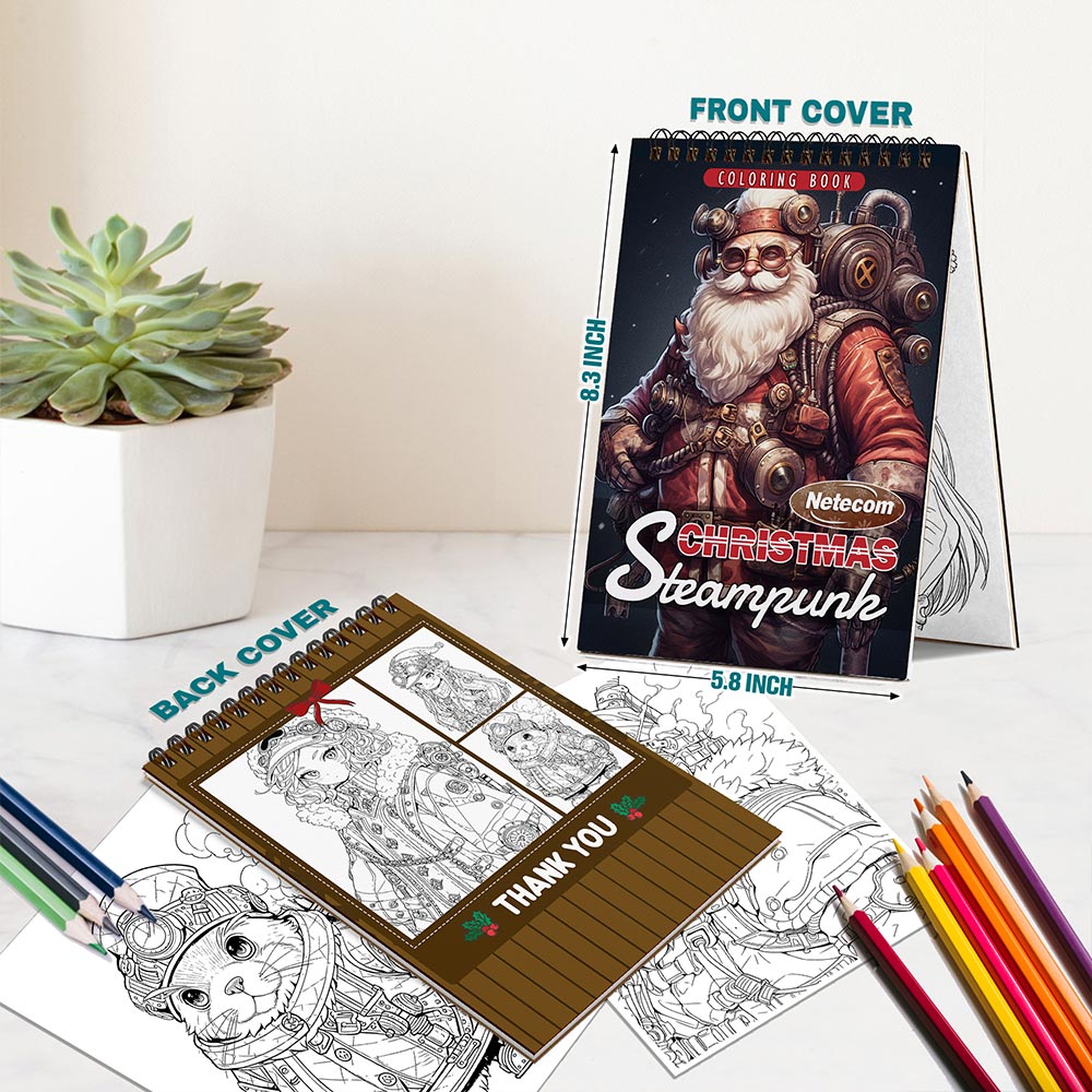 Netecom Steampunk Christmas Spiral Bound Coloring Book For Adults
