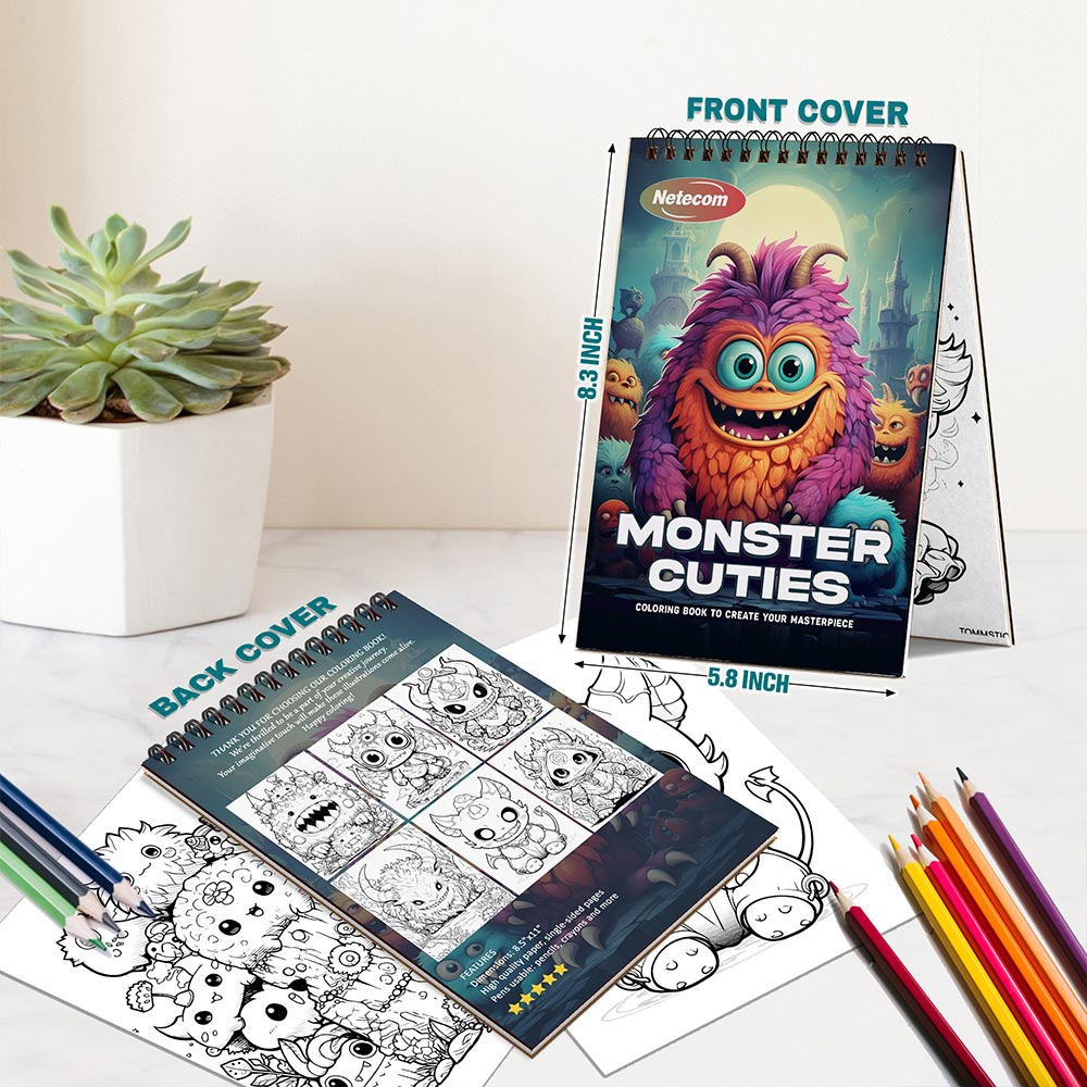 Netecom Monster Cuties Spiral Bound Coloring Book For Adults