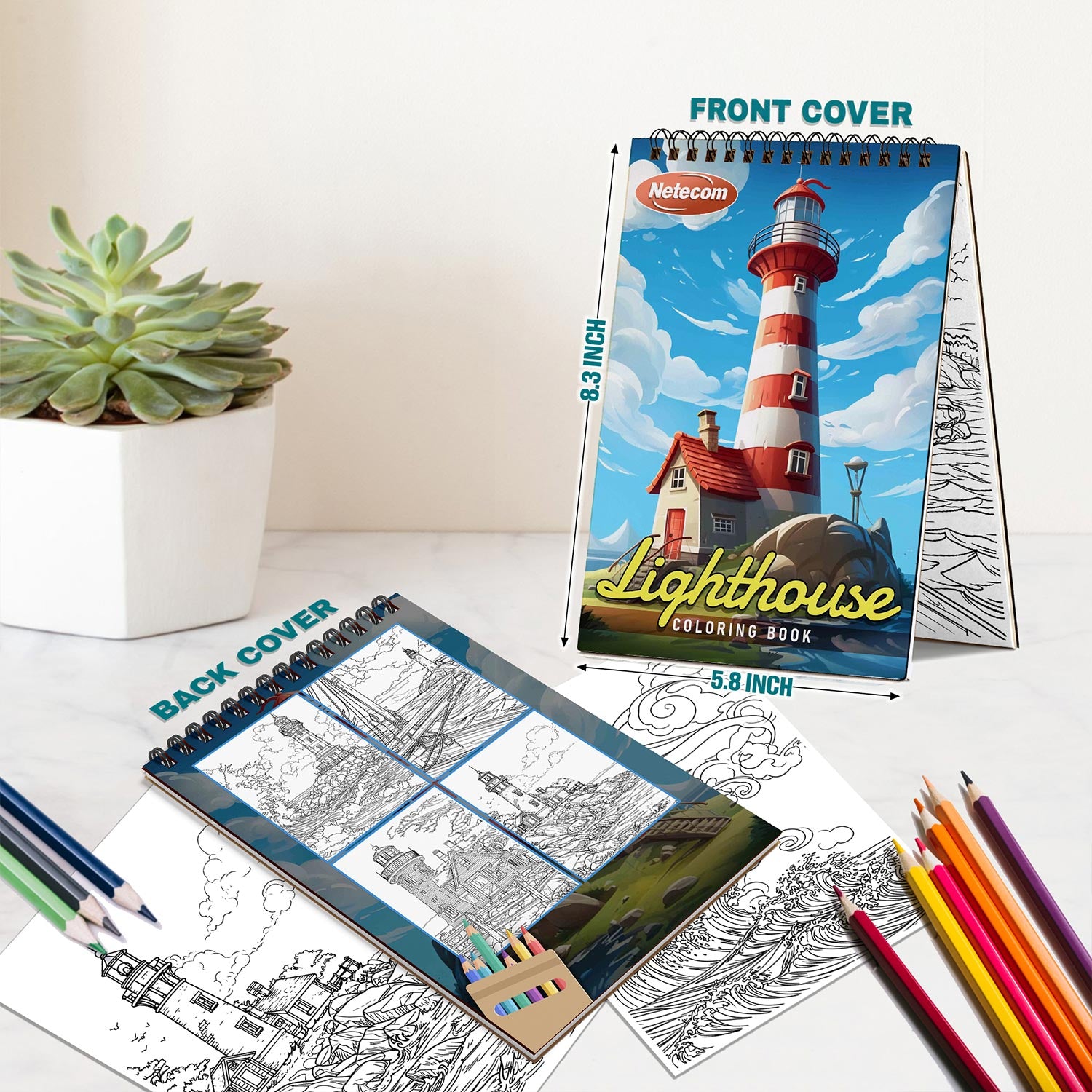 Netecom Lighthouse Spiral Bound Coloring Book For Adults