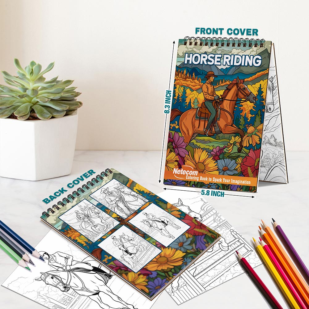 Netecom Horse Riding Spiral Bound Coloring Book For Adults