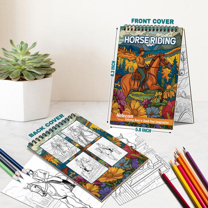 Netecom Horse Riding Spiral Bound Coloring Book For Adults