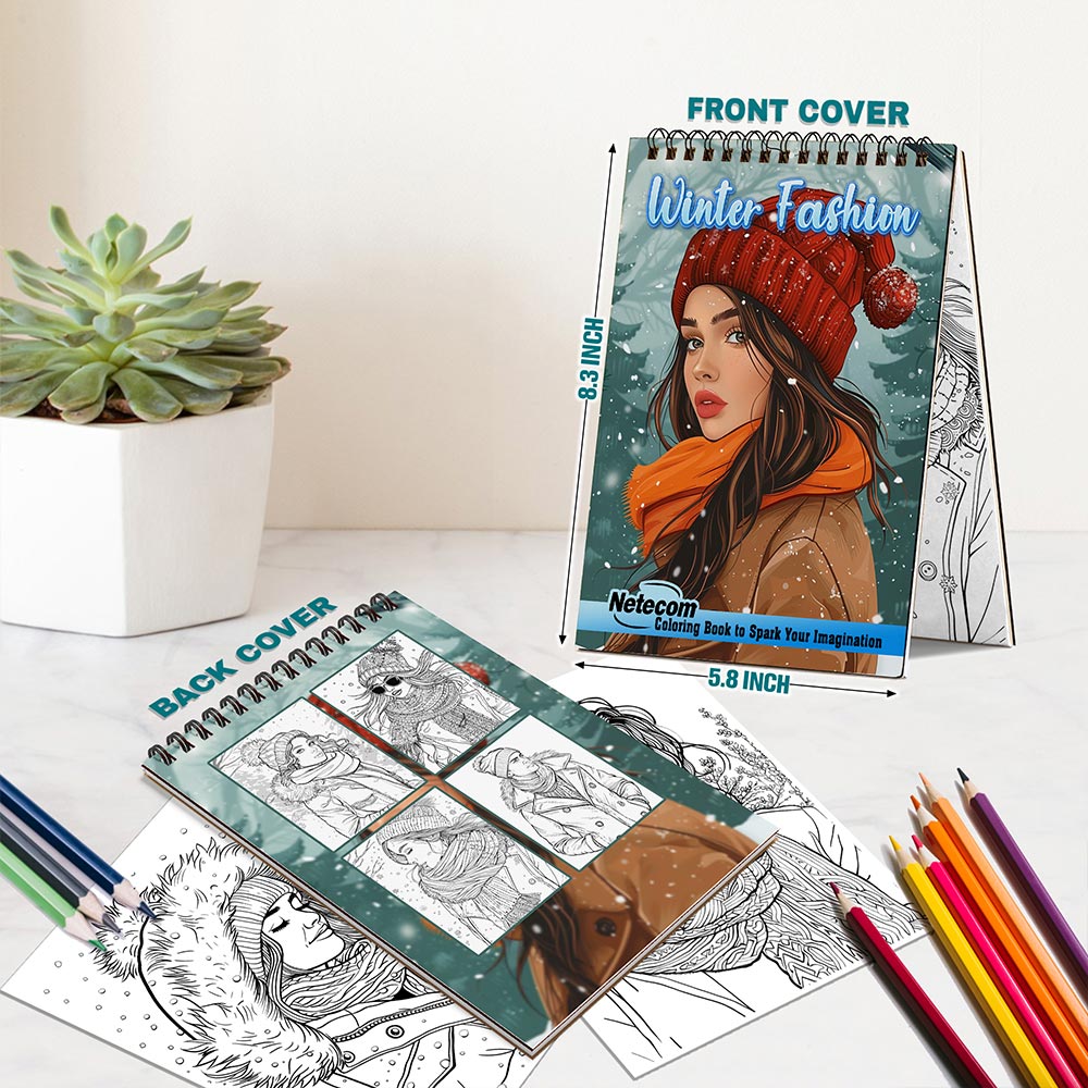 Netecom Winter Fashion Spiral Bound Coloring Book For Adults
