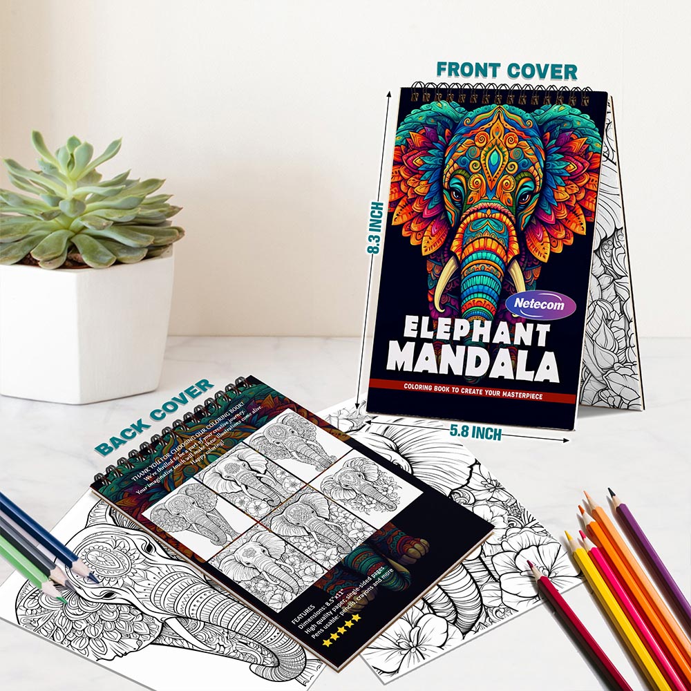 Elephant Mandala Spiral Bound Coloring Book For Adults