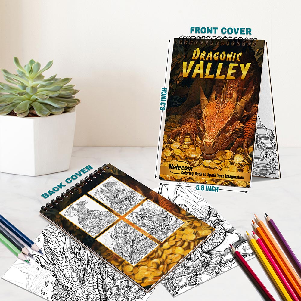 Netecom Dragonic Valley Spiral Bound Coloring Book For Adults