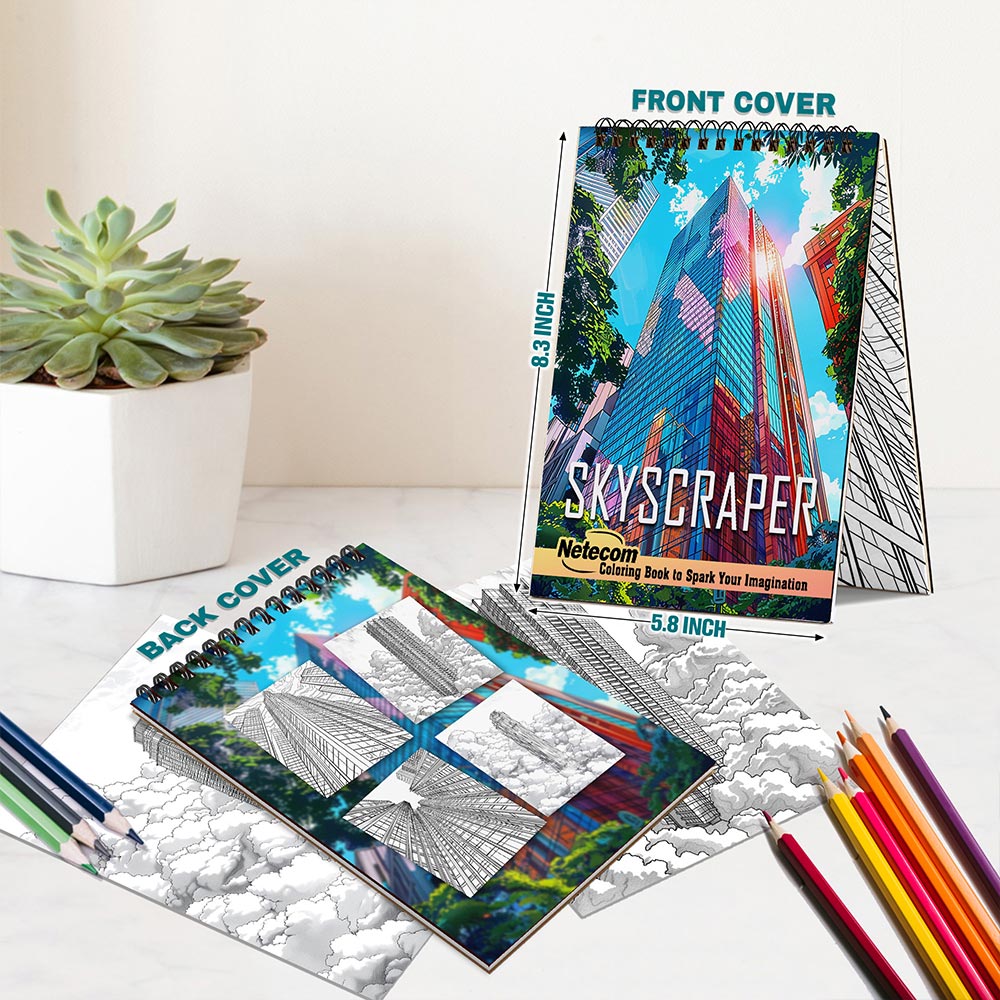 Netecom Skyscraper Spiral Bound Coloring Book For Adults