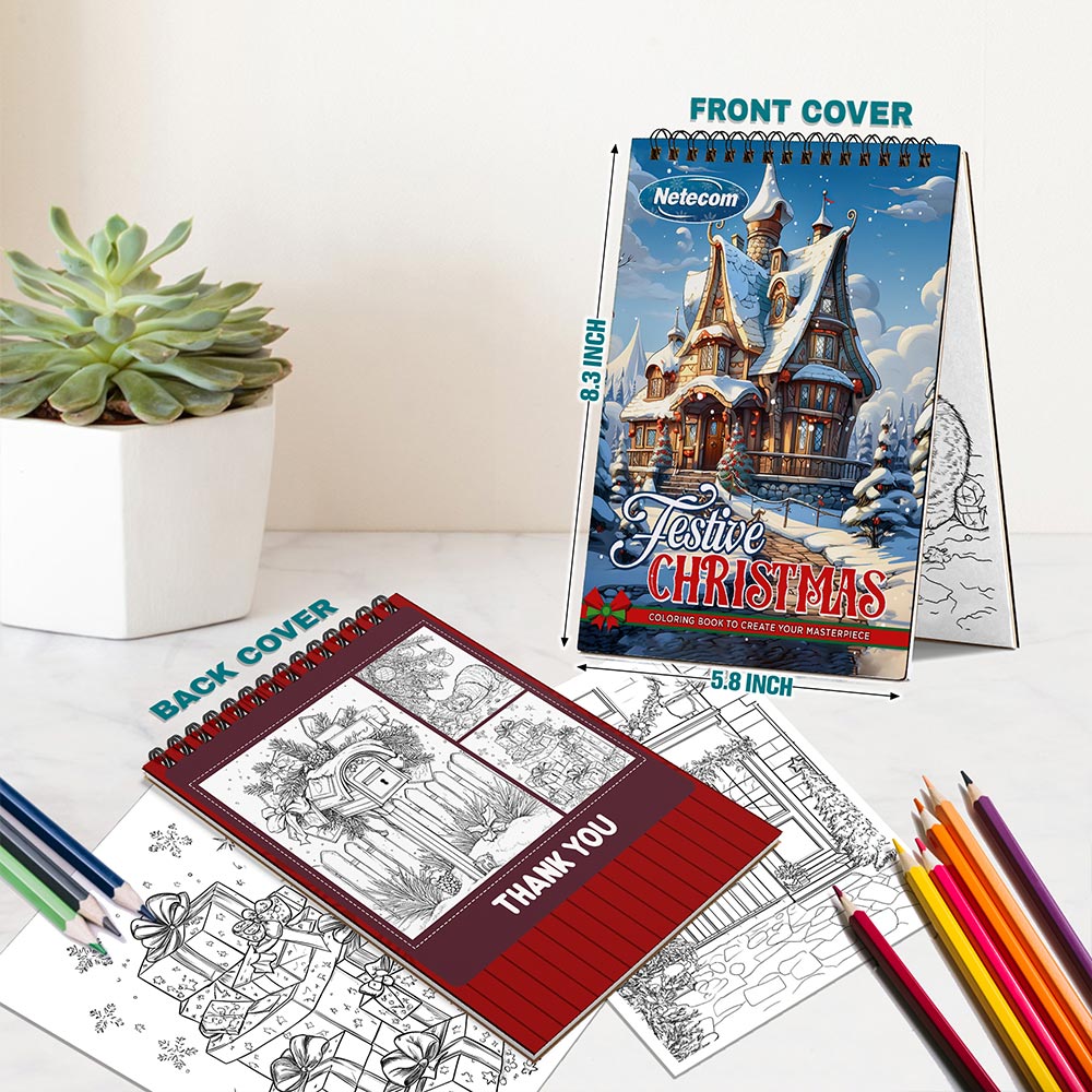 Netecom Festive Christmas Spiral Bound Coloring Book For Adults