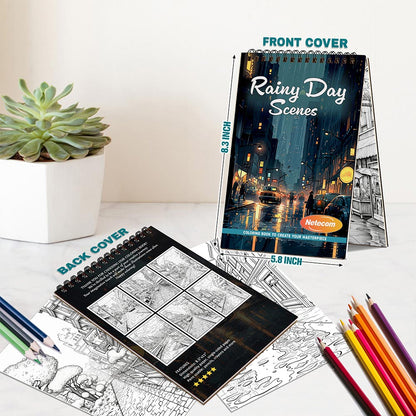 Rainy Day Scenes Spiral Bound Coloring Book For Adults