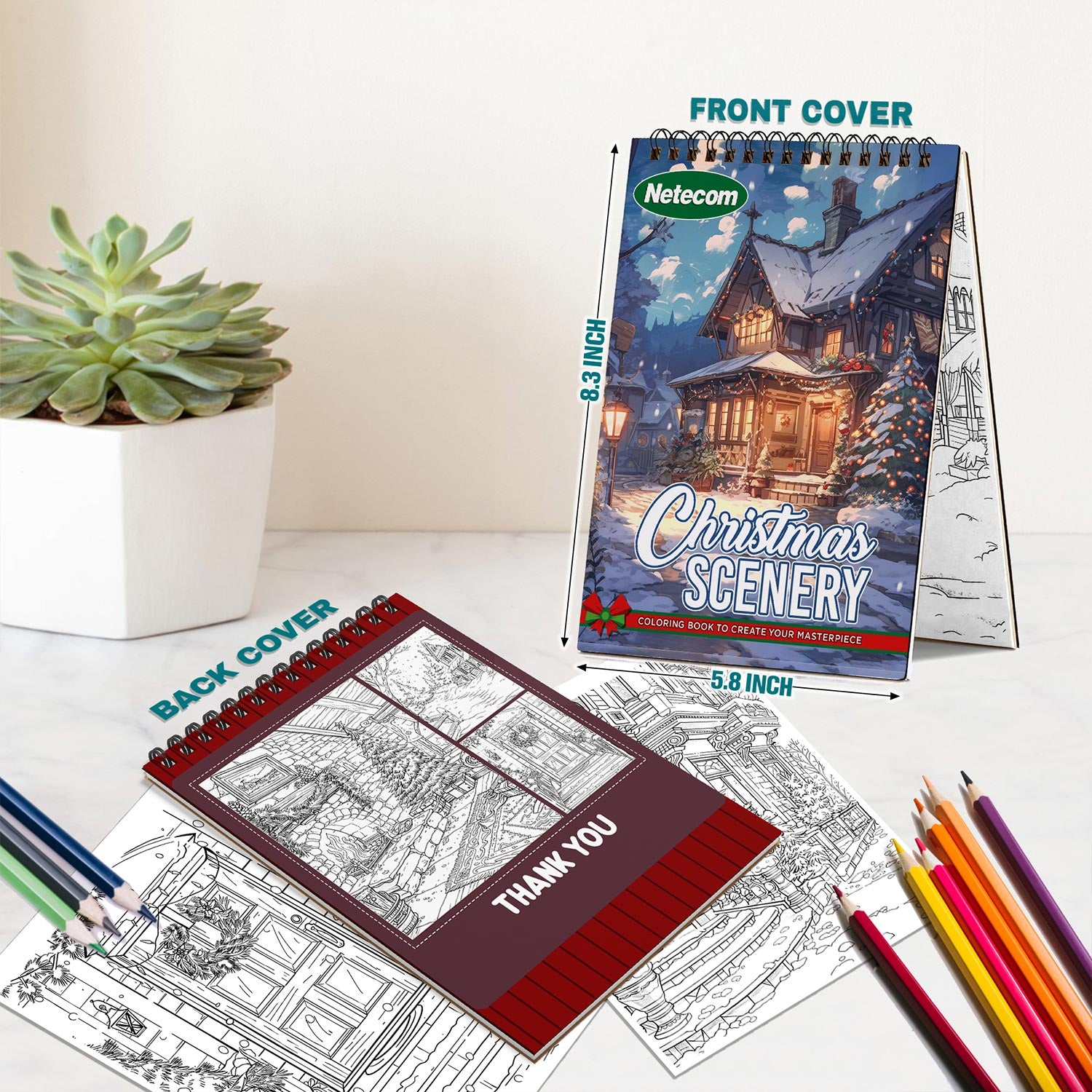 Netecom Christmas Scenery Spiral Bound Coloring Book For Adults