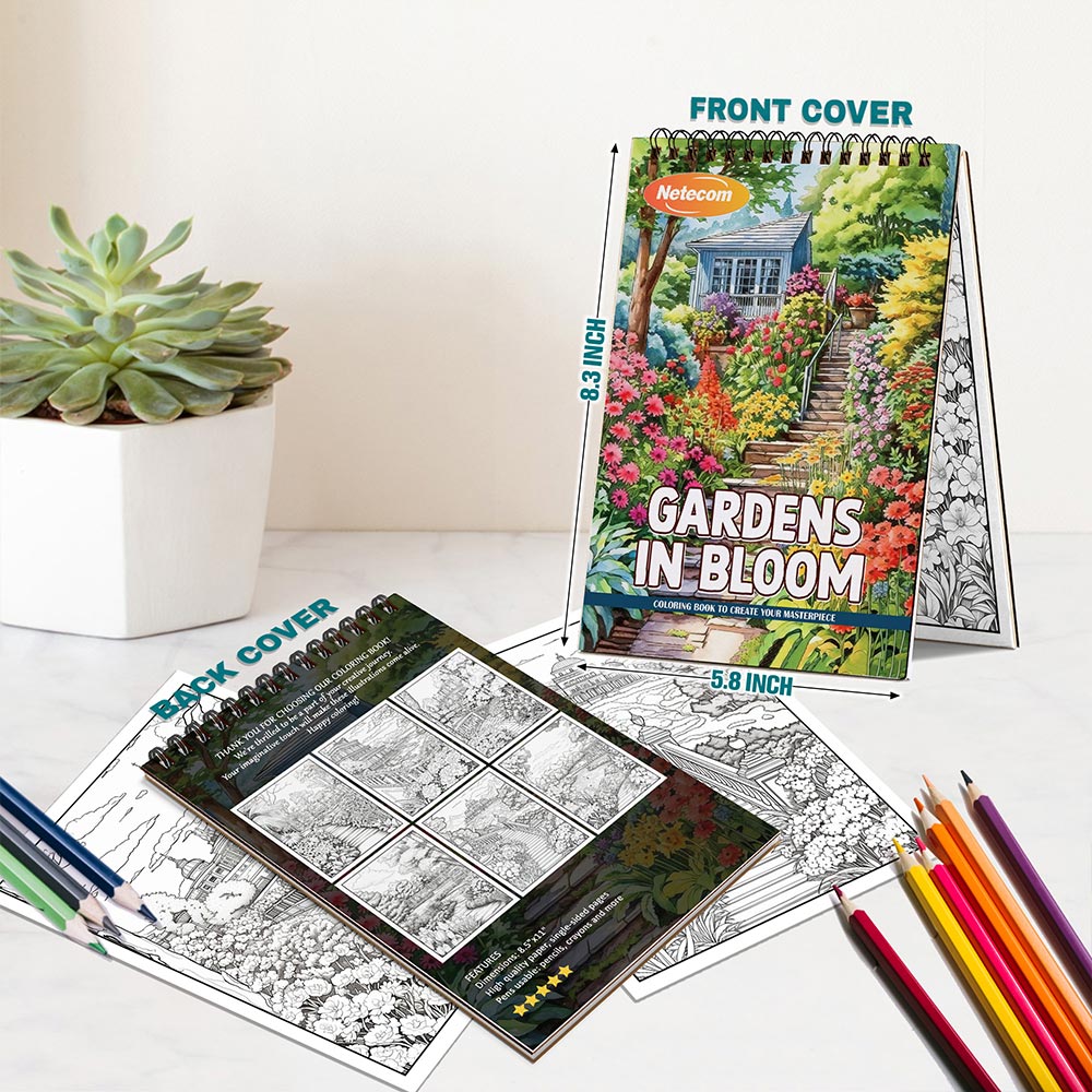 Gardens in Bloom Spiral Bound Coloring Book For Adults