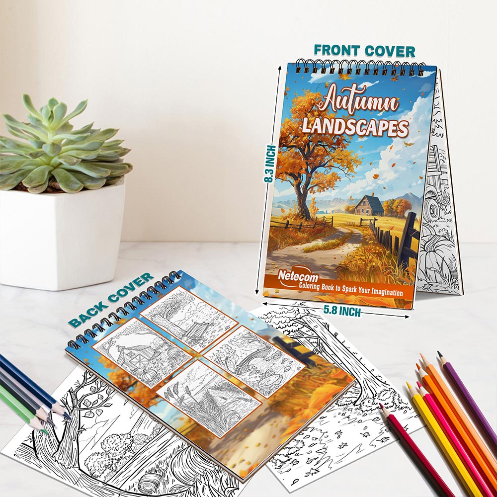 Netecom Autumn Landscape Spiral Bound Coloring Book For Adults