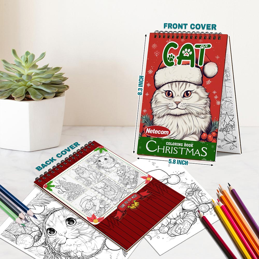 Netecom Christmas Cat Spiral Bound Coloring Book For Adults