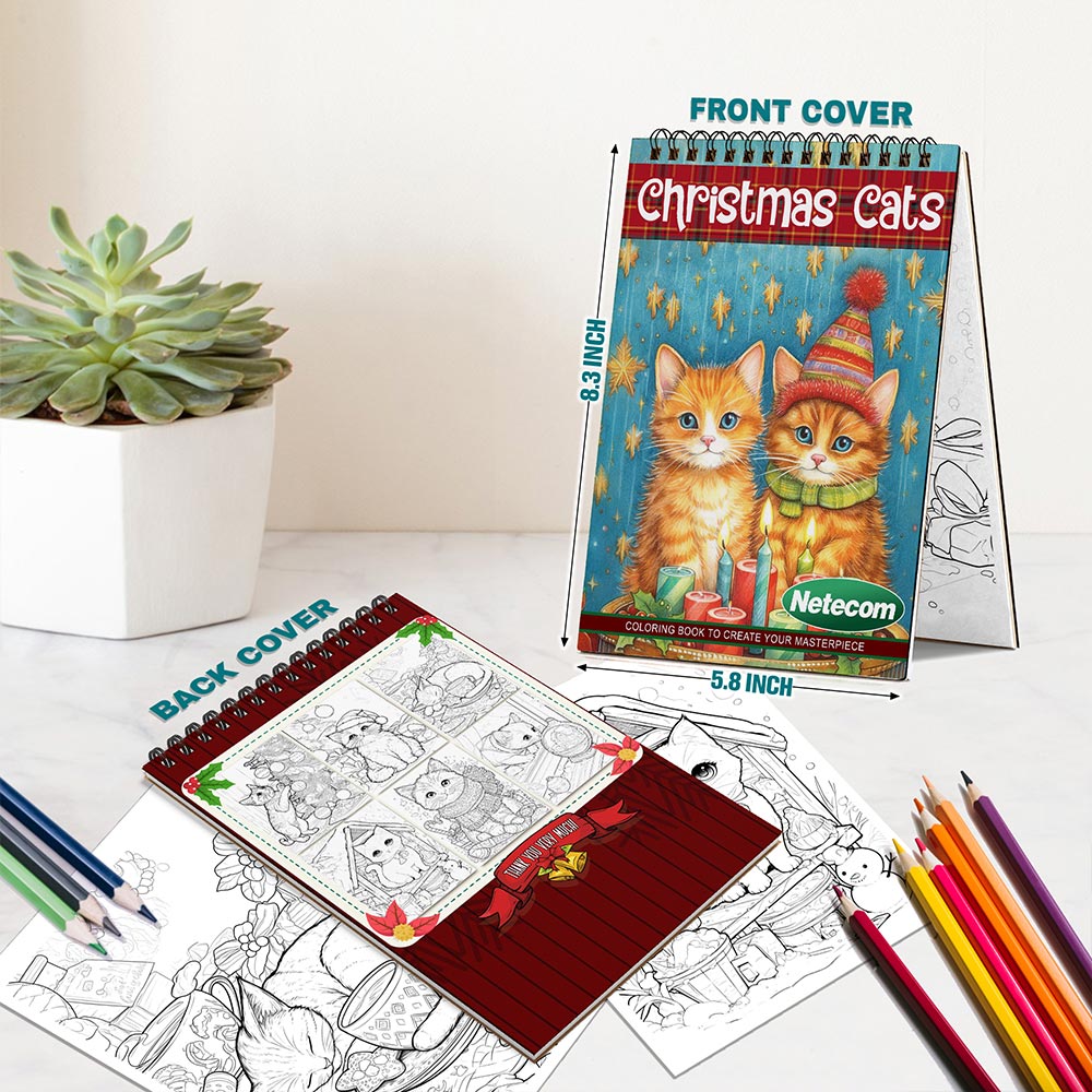 Netecom Christmas Cats Spiral Bound Coloring Book For Adults