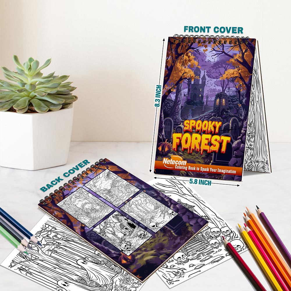 Netecom Spooky Forest Spiral Bound Coloring Book For Adults