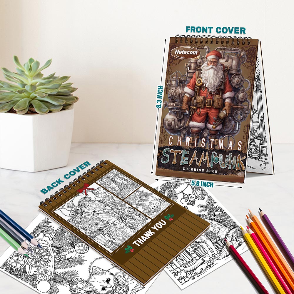 Netecom Steampunk Christmas Spiral Bound Coloring Book For Adults