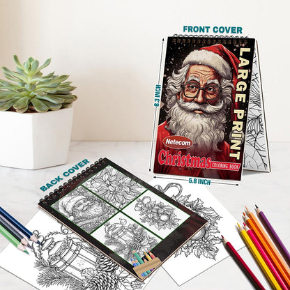 Netecom Christmas Large Print Spiral Bound Coloring Book For Adults
