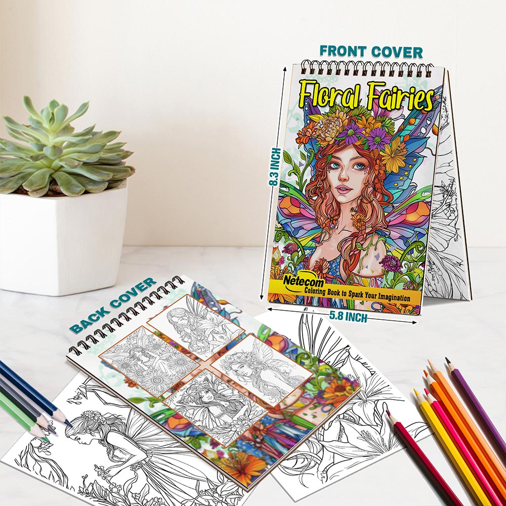 Netecom Floral Fairies Spiral Bound Coloring Book For Adults