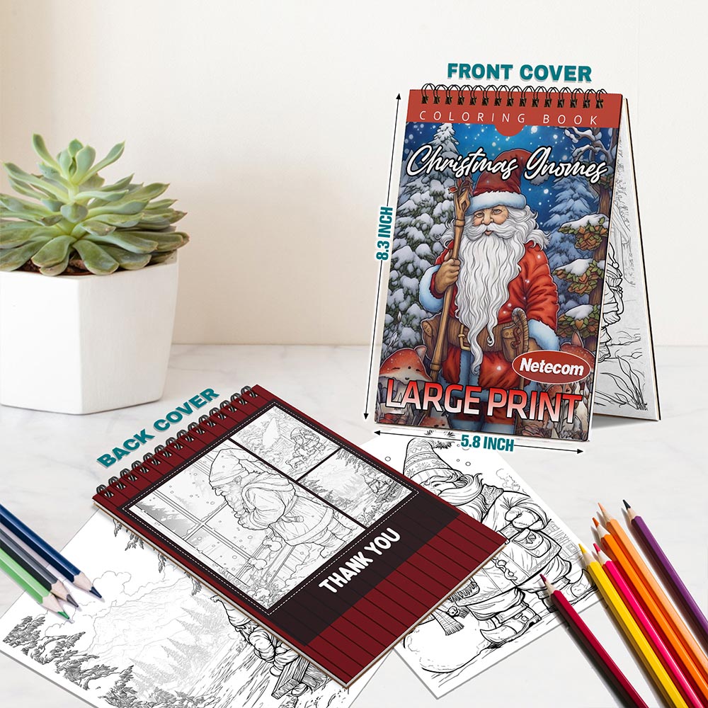 Netecom Christmas Gnomes Spiral Bound Coloring Book For Adults