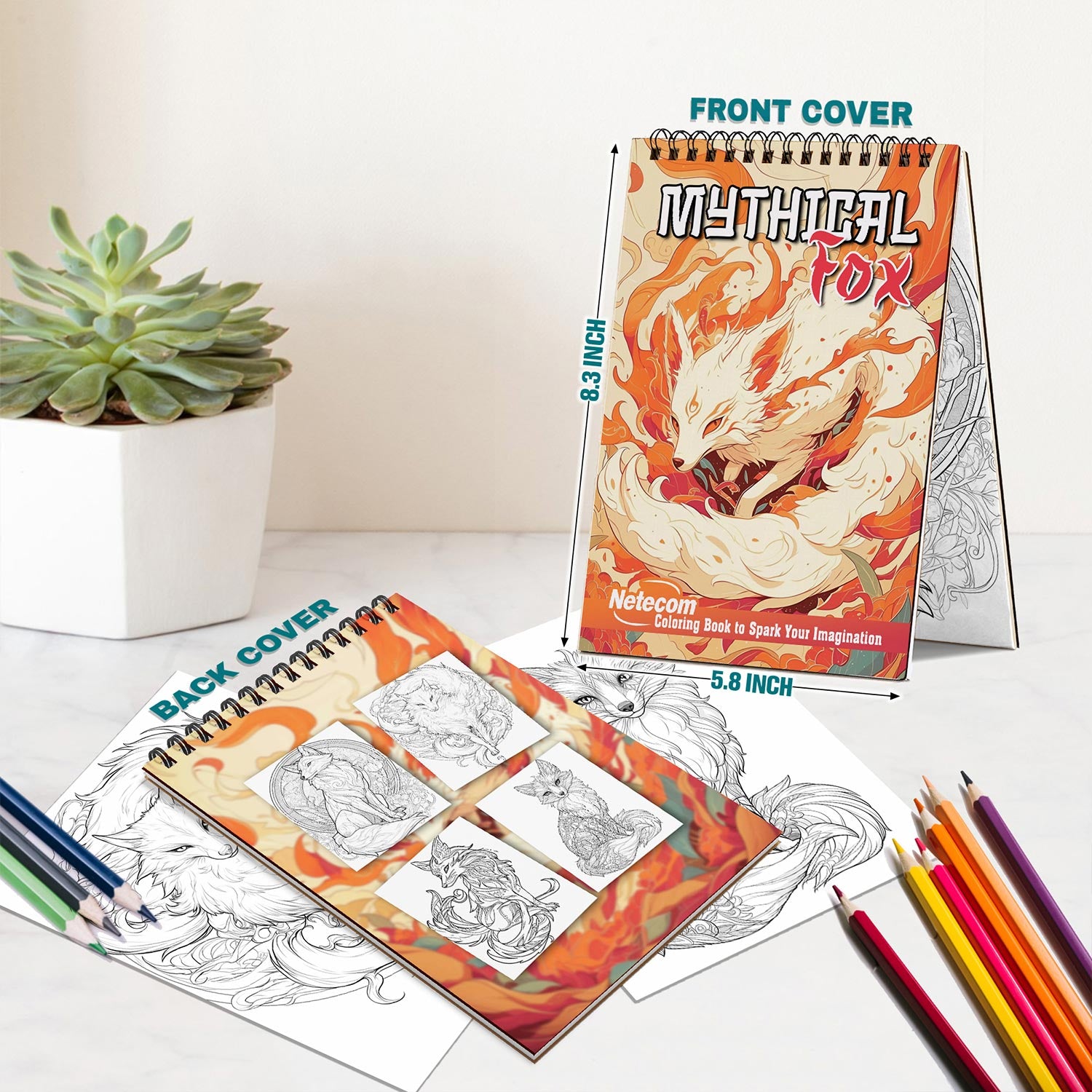 Netecom Mythical Fox Spiral Bound Coloring Book For Adults