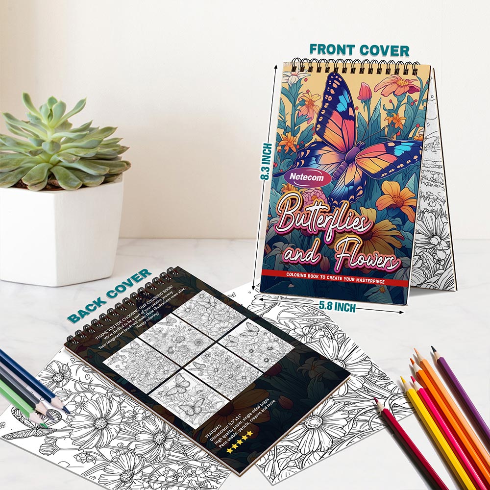 Butterflies and Flowers Spiral Bound Coloring Book For Adults