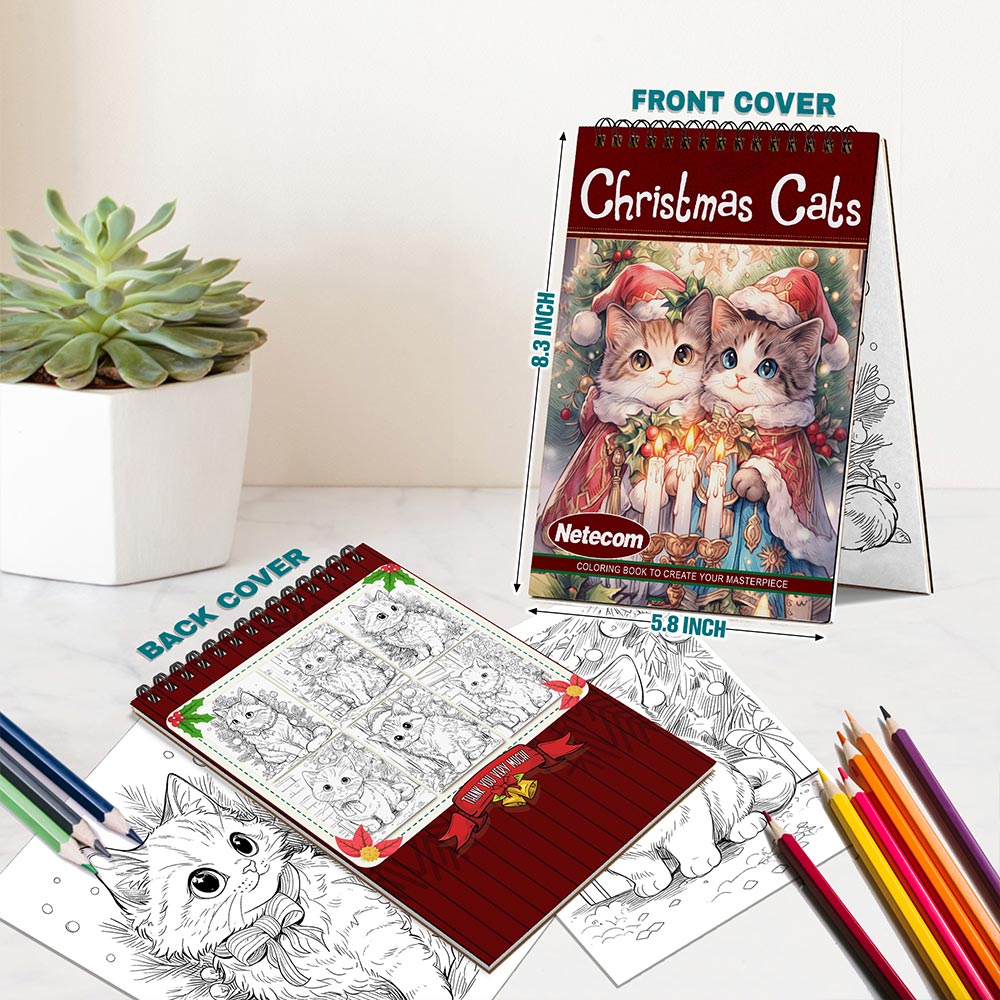 Netecom Christmas Cats Spiral Bound Coloring Book For Adults