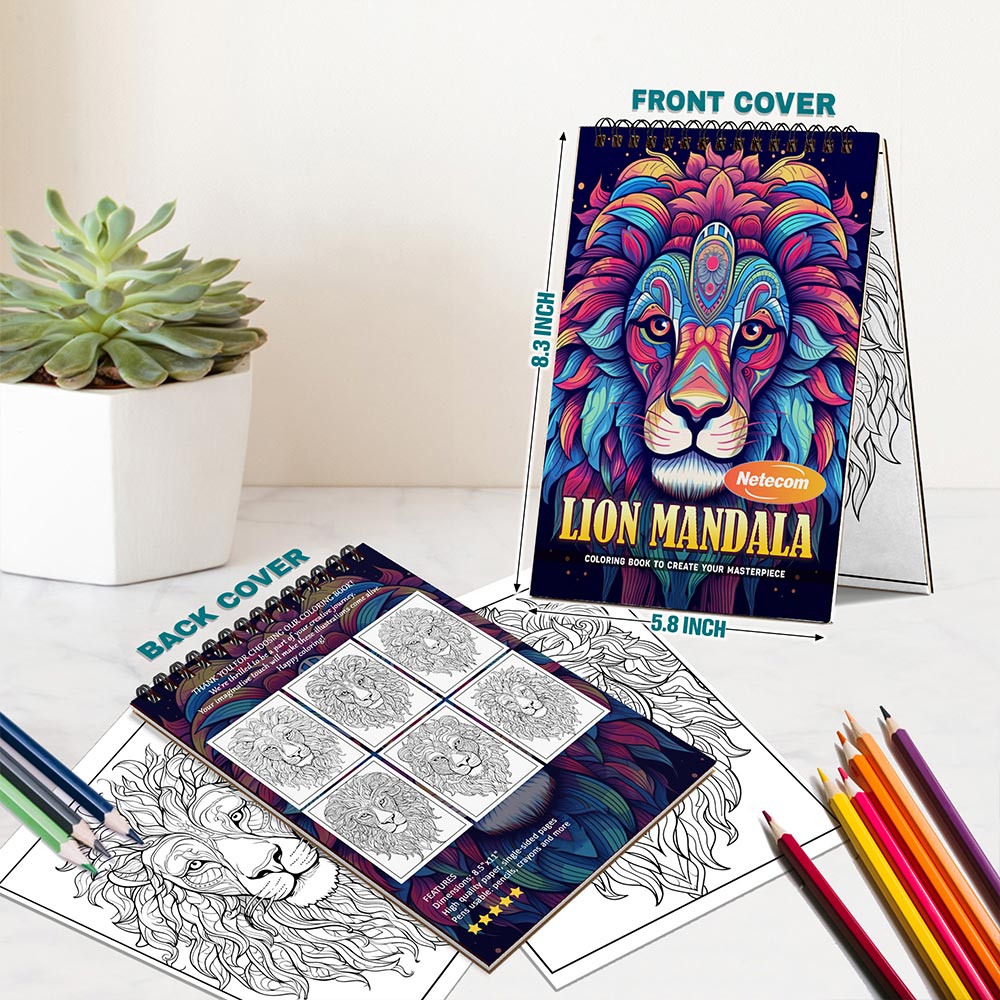 Lion Mandala Spiral Bound Coloring Book For Adults