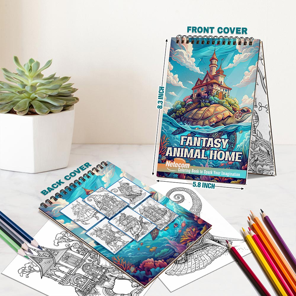 Netecom Fantasy Animal Home Spiral Bound Coloring Book For Adults