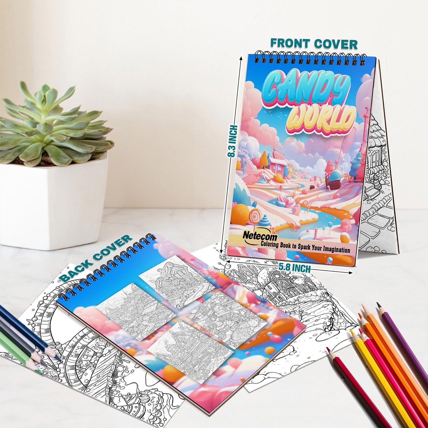 Netecom Candy World Spiral Bound Coloring Book For Adults