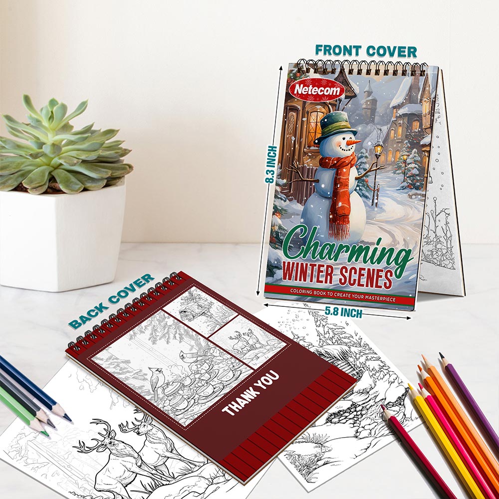 Charming Wintertime Scenes Spiral Bound Coloring Book For Adults