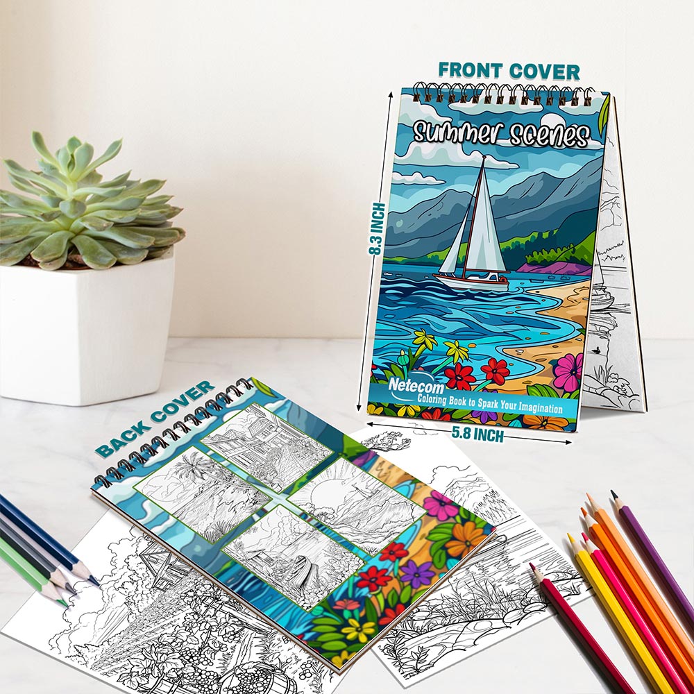 Netecom Summer Scenes Spiral Bound Coloring Book For Adults