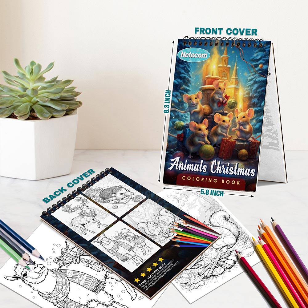 Animals Christmas Spiral Bound Coloring Book For Adults